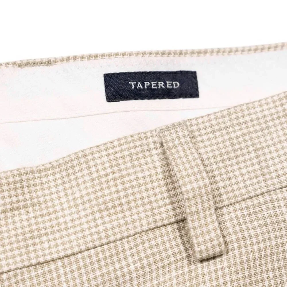 J.Crew Mens Dress Pants Beige Check 100% Linen Thompson Tapered Flat Front 38x31